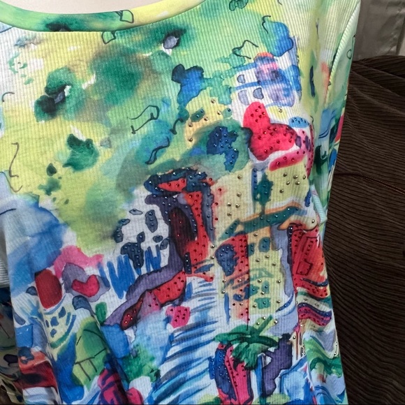 Christopher & Banks Multi Water Color 3/4 Sleeve Blouse - Picture 3 of 5